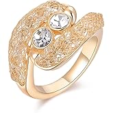 Aprilery Rose Gold Initial Rings for Women, Fashion Mesh Crystal Sparkling Statement Ring Band Cocktail Costume Jewelry for Her