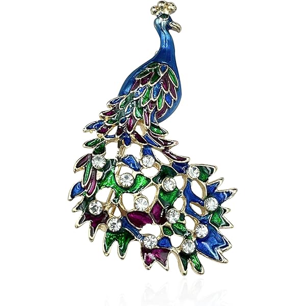 Crystal Rhinestone Peacock Feather Brooch Pin - Emerald AB & Iridescent Blue, Sparkly Accessory For Women