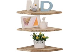 DUICIRX Corner Wall Shelves, Wood Corner Floating Shelves with Cable Raceway, Wall Mount Storage Display for TV Accessories, Monitor, Speaker, Cable Box, Game Console (Carbonized, Diamond- 10 Inch)