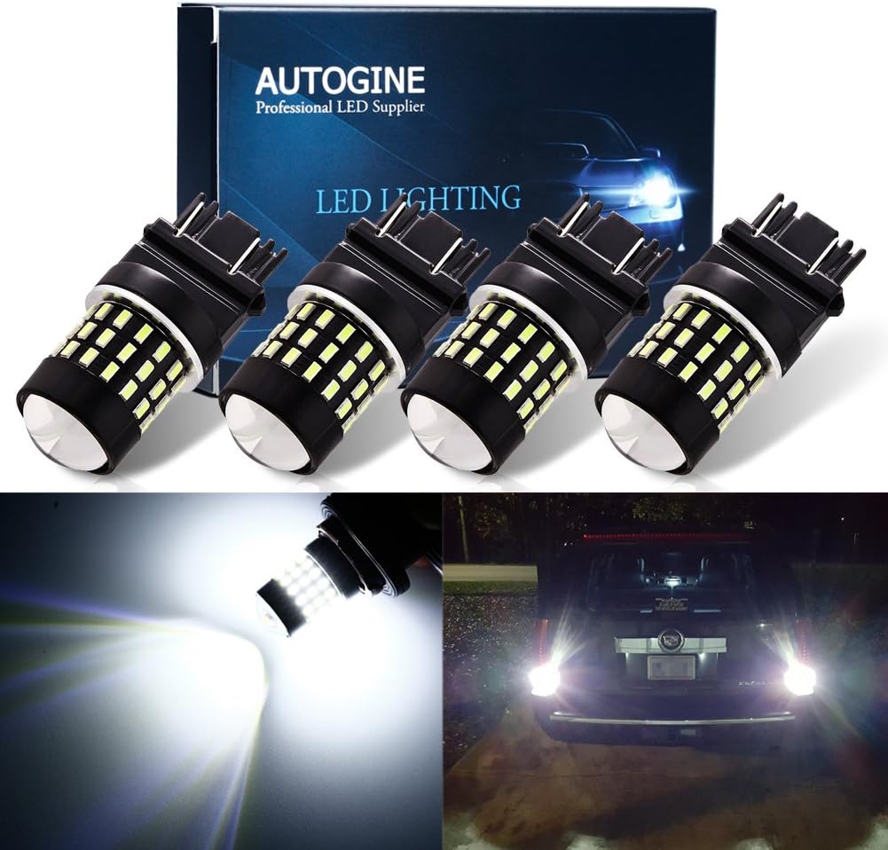 AUTOGINE4 X 1000 Lumens Super Bright 9-30V 3157 3156 3057 3056 4157 LED Bulbs 3014 54-EX Chipsets with Projector for Back Up Reverse Lights DRL Turn Signal Blinkers Tail Brake Lights, Xenon White