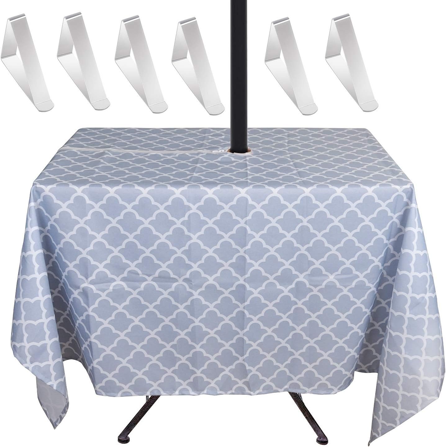 MKISHINETablecloth for patio table,bonus 6 clips fit patio table perfectly with opening for umbrella stand,robust, waterproof,machine washable with the zip you can take it on and off easily
