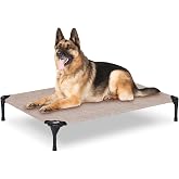 PVY Elevated Dog Bed for Outdoor, Large Raised Dog Cot with Washable Mesh, Cooling Pet Cot Chew Proof for Outside Camping, 42"x30" Grey