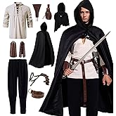 Akokvlar 10 Pcs Men Renaissance Costume Medieval Pirate Shirt Ankle Banded Pants Viking Outfit Set