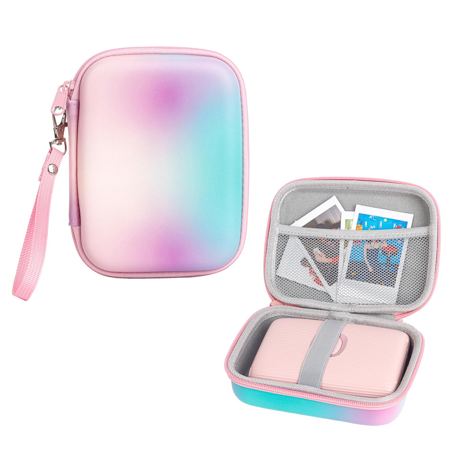 MUZIRI KINOKOO EVA Hard Carrying Case Compatible with Fuji Instax Mini EVO Camera Mini Link/Link 2/ Link SQ Smartphone Photo Printer Bag with Wrist Strap - Gradient Blue Pink