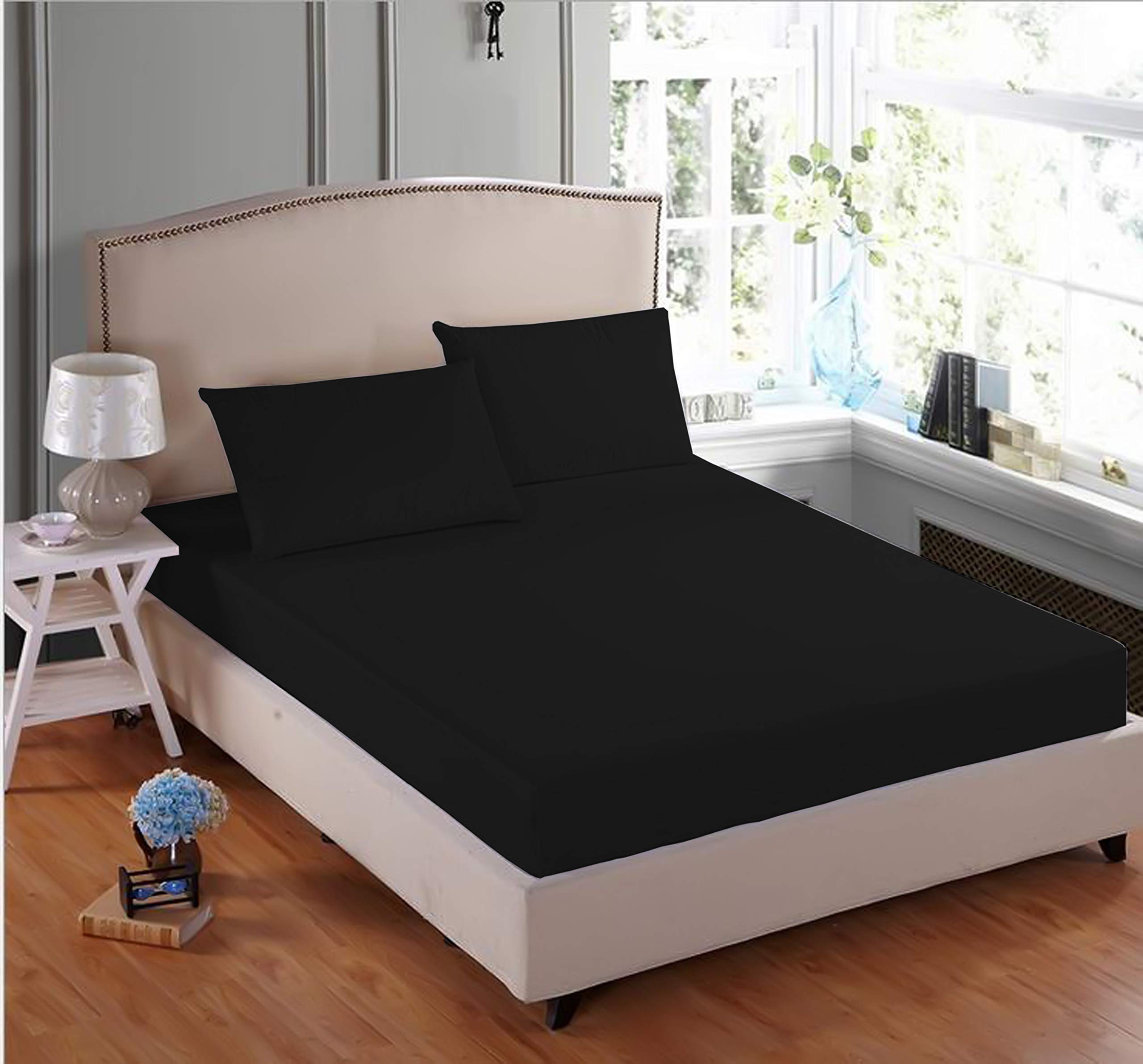 Easy Care Percale Poly Cotton Fitted Bed Sheet (Fitted Sheet Single, Black)