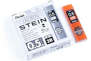 Pentel Ain Stein Refill Lead for Mechanical Pencils, 2B Grade, Dark Soft Lead For Sketching, 40 Leads per Tube, 0.5mm Fine Po