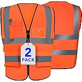 XPCARE 2-Pack Hi Vis Reflective Safety Vest with Pockets,High Reflective Strips Zipper Work Vest for Men and Women,Orange(Medium)