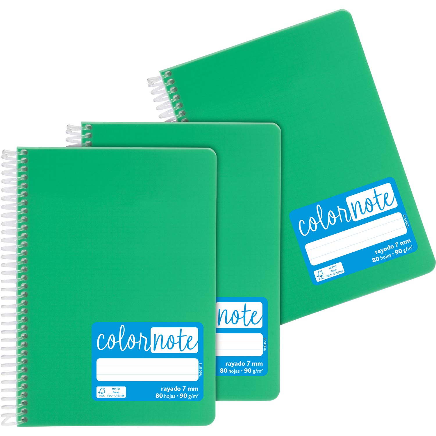 Grafoplás 98533220. Pack of 3 A5 Ruled Notebooks, Polypropylene Covers, Green, FSC Certified, Colour Note Series