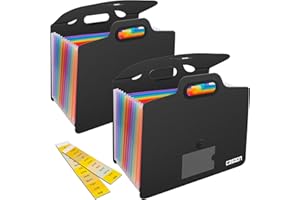 CASAON 2Pack 13 Pockets Expanding File Folder with Handle, A4 Letter Size Portable Accordian File Organizer, Document Folder with Handle for School, Office, Home - Black
