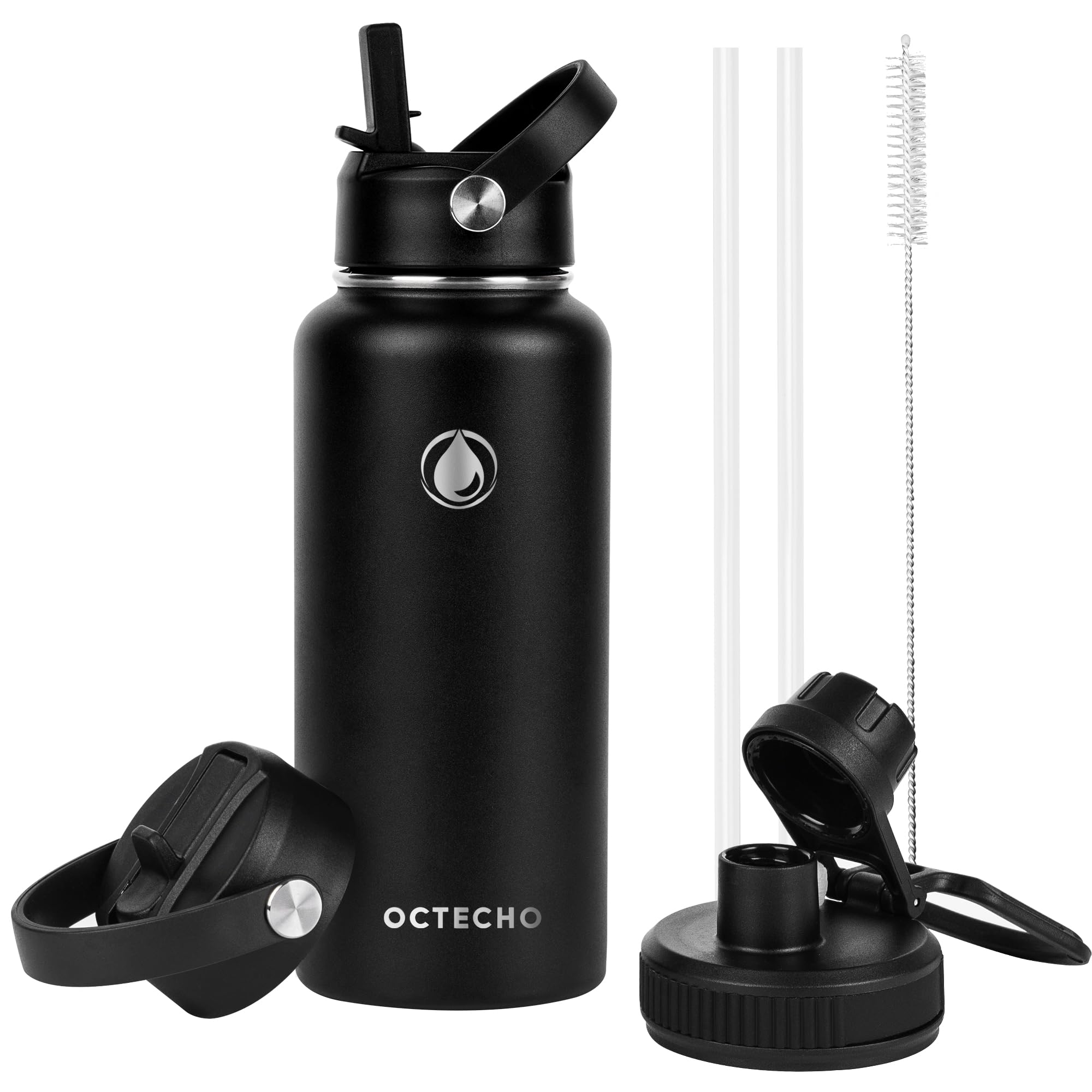 OcTecho Water Bottle 1200ml,Stainless Steel Water Bottle,Insulated Water Bottles with Straw, Double Vacuum Metal Water Bottles for 12h Hot & 24h Cold Drinks, 2 Leakproof Lids, BPA Free