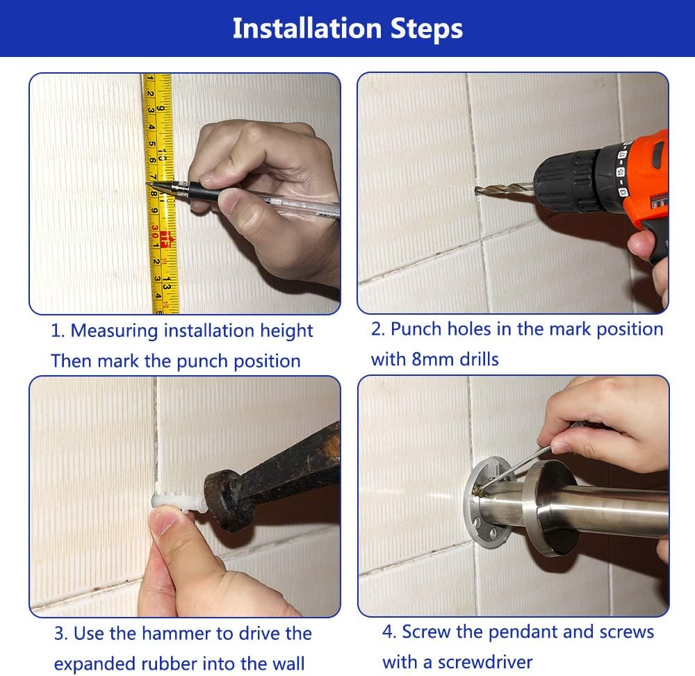 Handicap Grab Bars for Bathroom Toilet Safety Bars Showers Handicap Rails Stainless Steel Grab Bar for Disabled Elderly Bathroom Handrail Wall Mount Floor Support Assist Bar Handicapped Hand Rail: Health & Personal Care