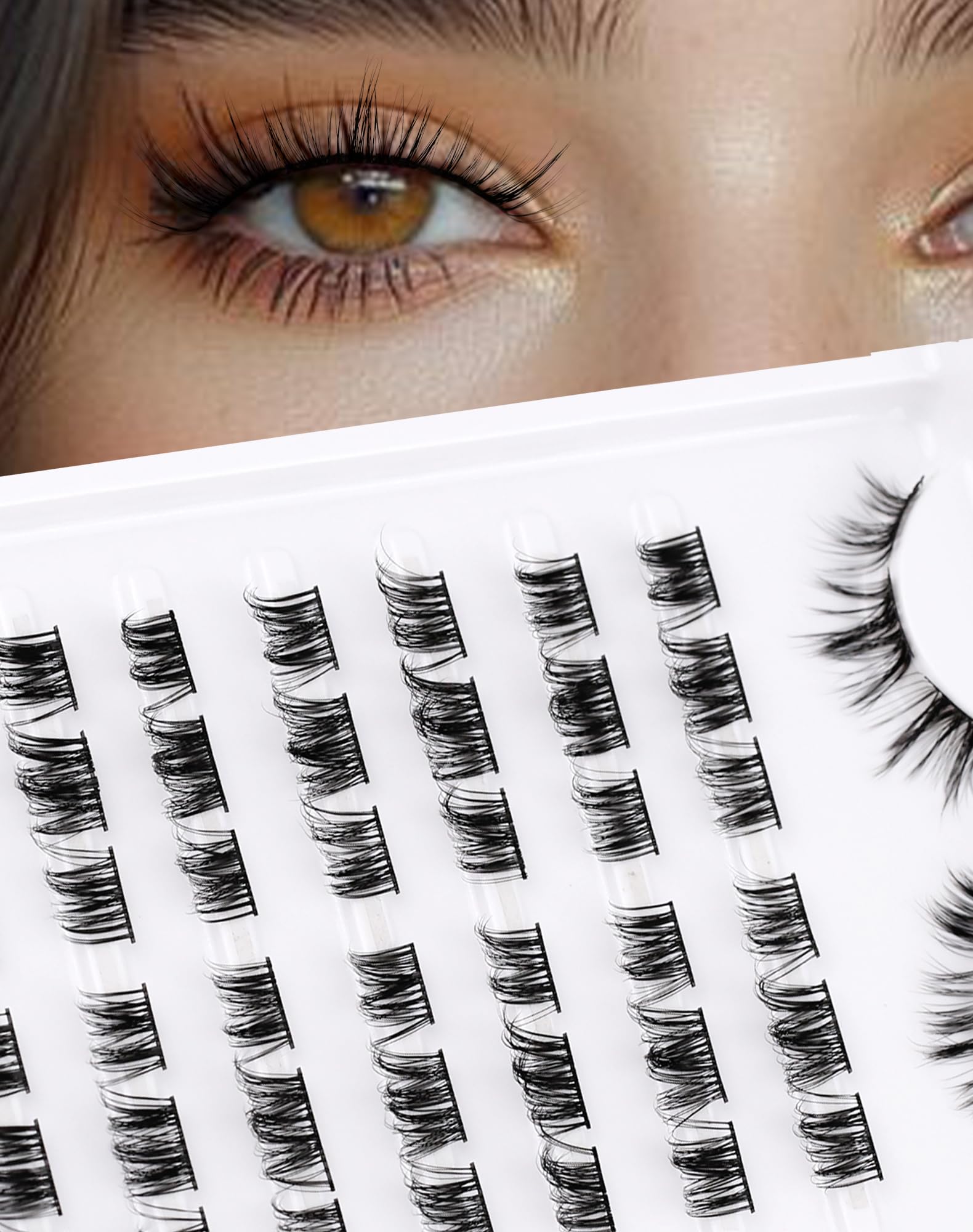 Onlyall Lash Clusters Natural Looking Extension Individual Mink Lashes Cluster False Eyelashes Wispy Lash Fluffy DIY Eyelashes (10-13MM Pre-styled-8Pair) C9 — image 1