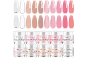 Saviland Acrylic Powder Set: Keratin Professional Acrylic Nail Powder Clear/Nudes/Pink Acrylic Ultra Fine Powder for Nail Extension 3D Nail Art Quick Dry Salon Quality Acrylic Nails 10G * 10