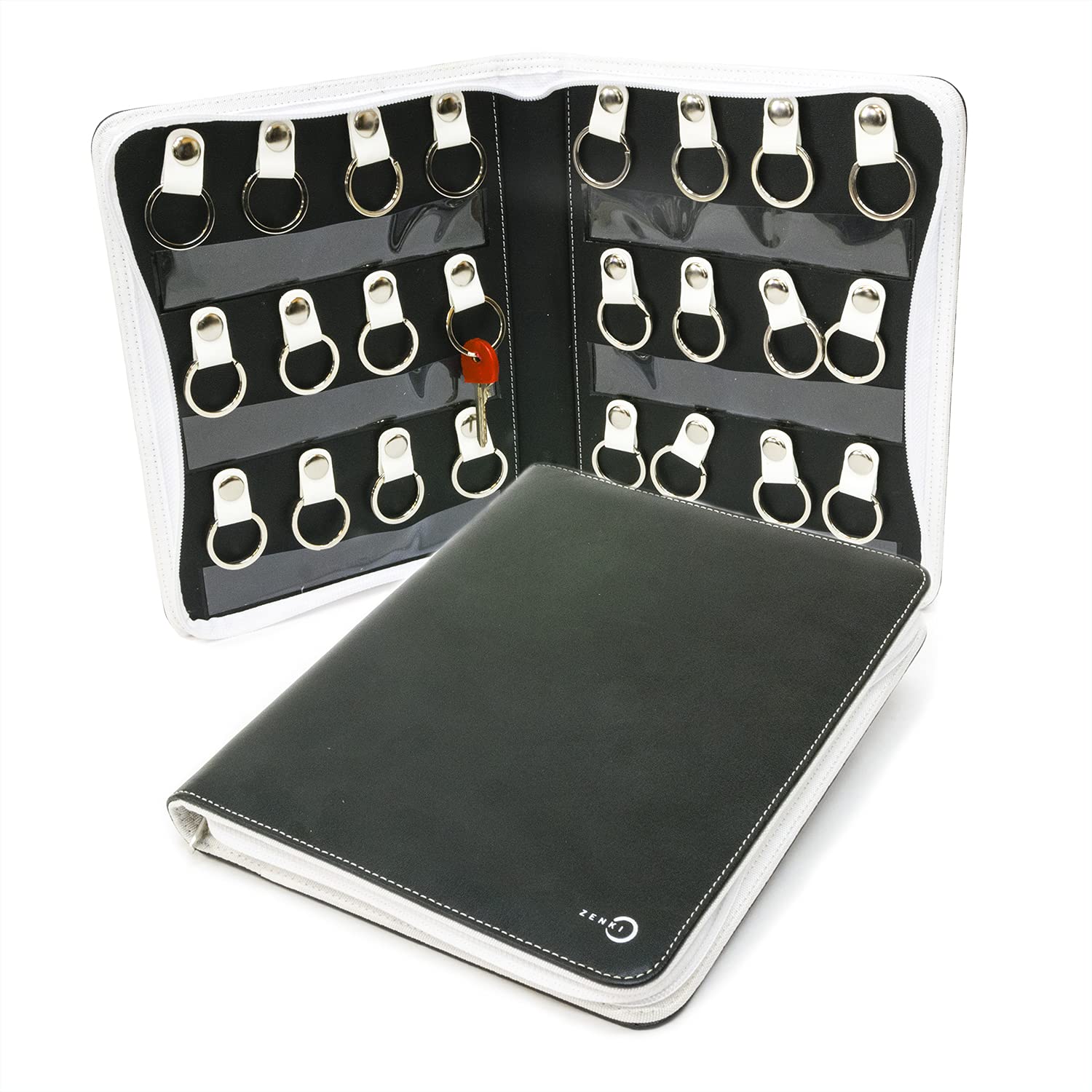 ZENKI - Portable Key Organizer - Waterproof Zipper Key Holder Case - Professional and Home Use, Realtors, Banks, Property Manager - Keychain Case (24 Keys) (White)