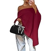 YUNLORIA Womens Fall Oversized Off The Shoulder Knitted Poncho Y2k Shawl Lightweight Sweater Cape Sheer Ponchos