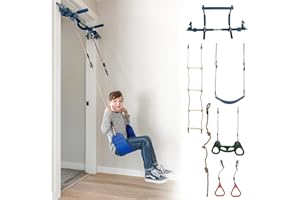 Gym1 6-Piece Doorway Gym Indoor Playground - 6-Piece, Blue - Indoor Playset with Sensory Swing, Pull-Up Bar & Rings, Trapeze, Ladder & Knotted Rope
