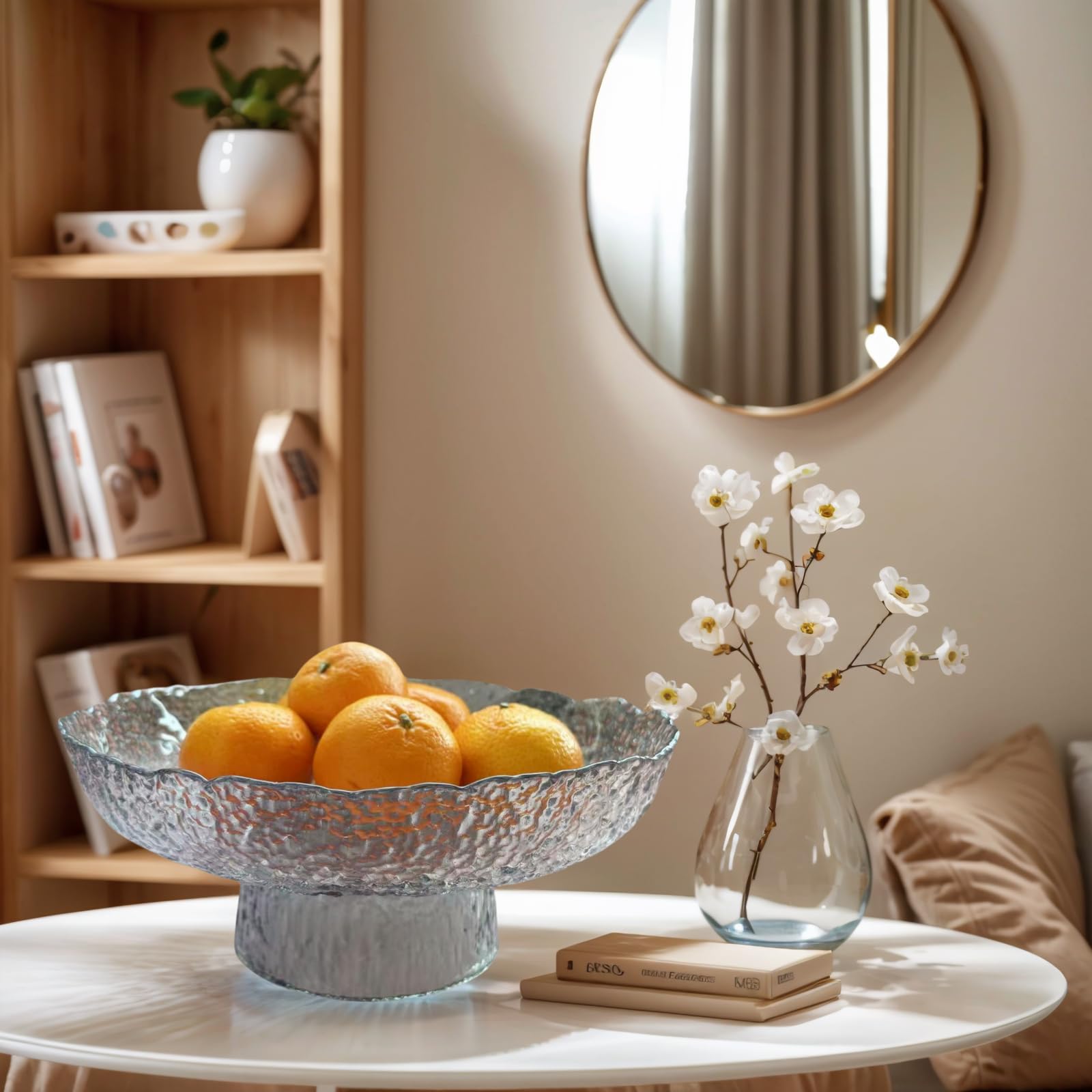 FESTLOVE Glass Fruit Bowl, 10” Gray Decorative Bowl, Fruit Bowl for Kitchen Counter, Decorative Pedestal Bowl Centerpieces Table for Home Décor, Candy Dish Dessert Display Stand