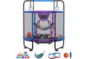 YORIN Tranpoline for Kids 66'' 60'' 54'' Toddler Mini Small Tranpoline Outdoor Indoor Tranpoline W Basketball Hoop, Swing, Adjustable Gymnastics Bar, Gift for Baby, Toddlers & Kids