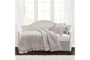 Lush Decor Reyna Ruffle Daybed 6 Piece Set 68" W x 92" L, Light Gray - Gray Bedding Set - Daybed Comforter Set - Ruffled Bedding - Coquette Decor