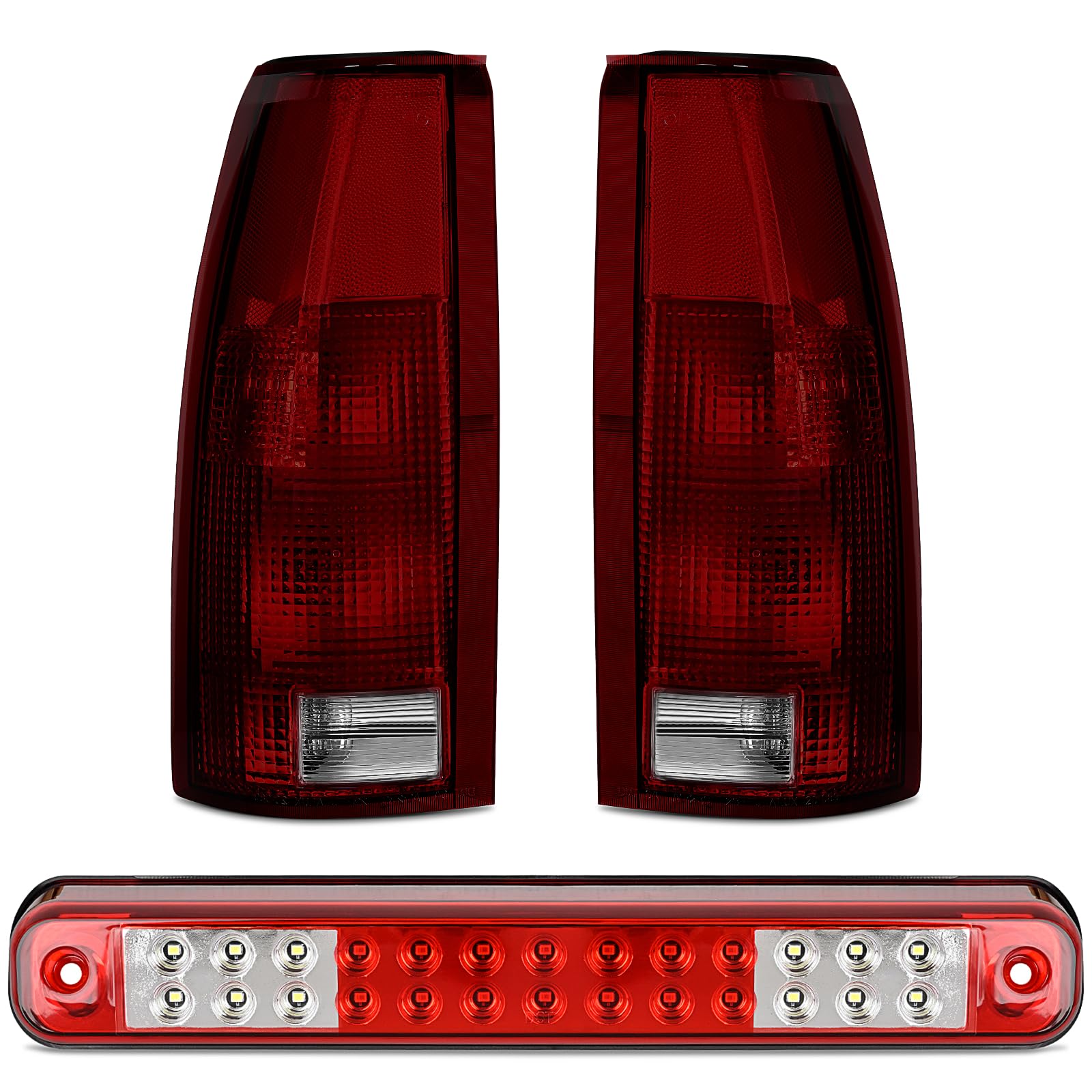 Photo 1 of Nilight Tail light + 3rd Third Brake Light Assembly Compatible with 1988 1989 1990 1991 1992 1993 1994 1995 1996 1997 1998 1999 Chevy GMC C/K Silverado 1992 1993 Blazer Dark Red Rear Cargo Lamp