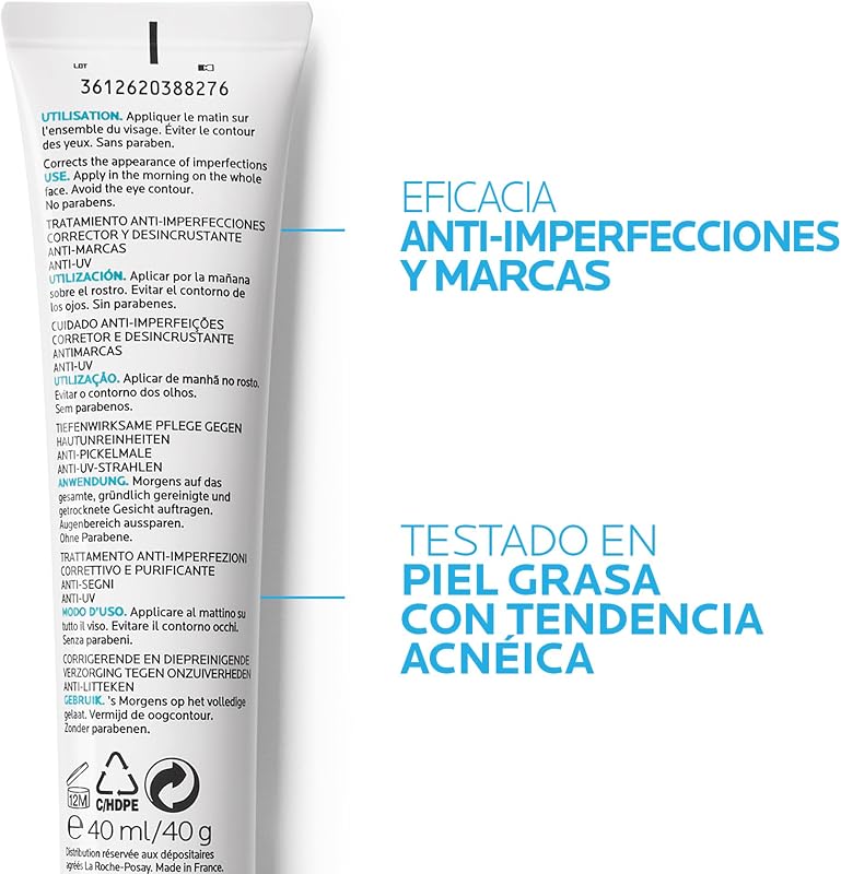 La Roche Posay Tratamento Anti-Imperfeições e Marcas com SPF30, Adequado para Peles Oleosas, Mistas ou Propensas a Acne, Fórmula com Aqua Posae Filiformis, Effaclar Duo (+), 40 ml