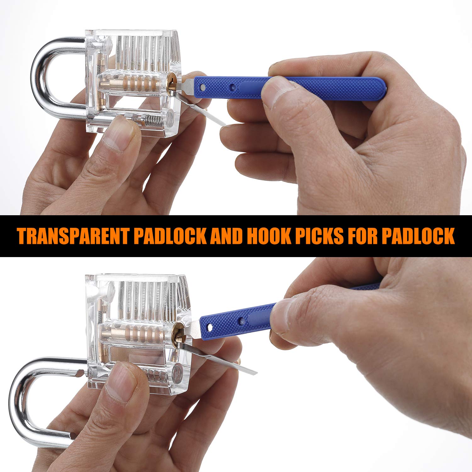 Kuject 2-in-1 Lock Pick Set, Lock Picking Training Set for Beginners, Include Transparent Cutaway Pin Tumbler Practice Padlock, Hook Pick, Dimple Lock, Dimple Pick, Tension Wrench
