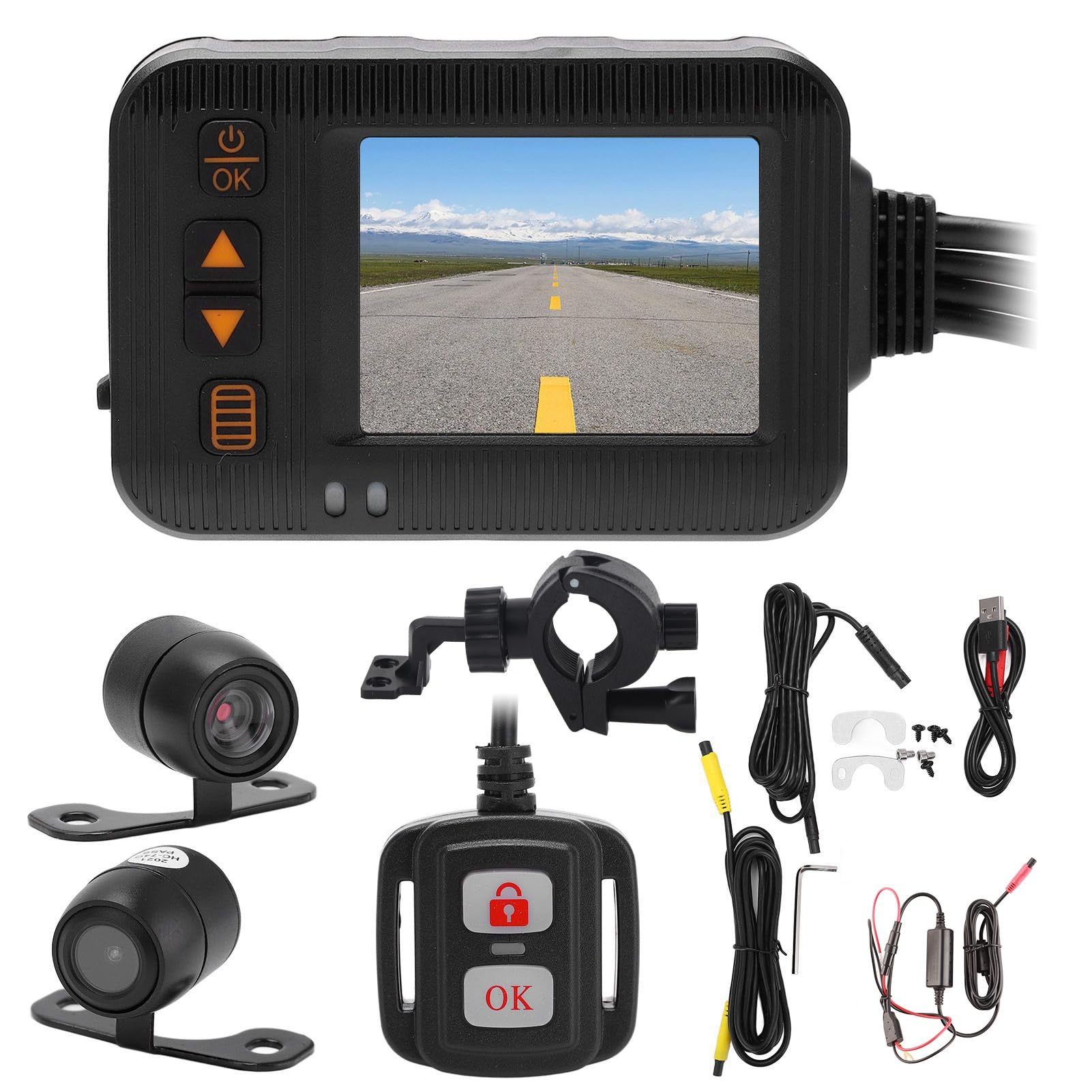 Motorcycle DVR Dash Cam, 2 Inch Motorcycle 1080P+720P HD Driving Recorder Waterproof DVR Dash Cam Loop Recording