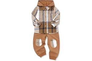 FoWear Toddler Winter Clothes Button Down Plaid Jacket Shirt Long Sleeve and Casual pants Toddler Boys Winter Outfits