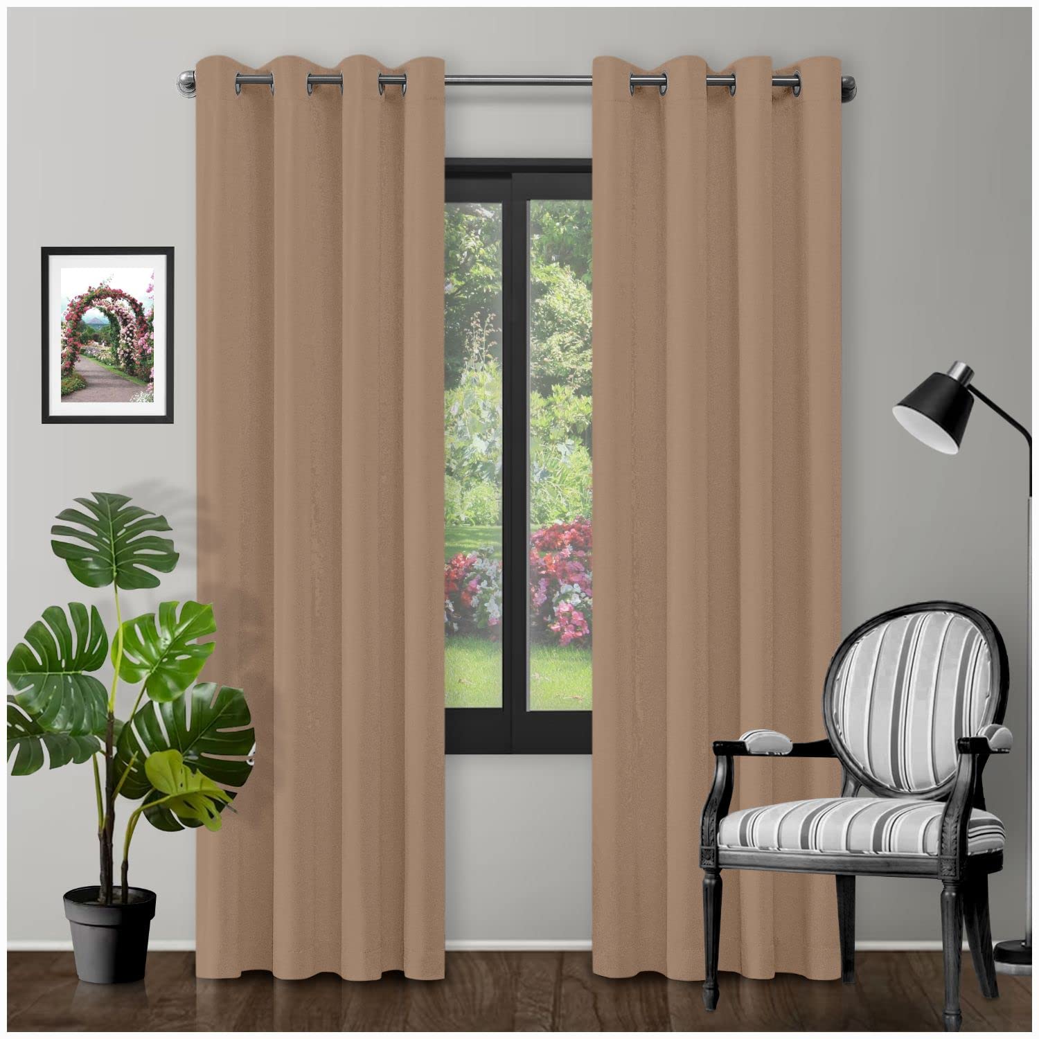 GC GAVENO CAVAILIA Eyelet Top Blackout Curtains Large Door Thermal Insulated Panels For Bedroom/Living Room, Latte, 66X54 Inch