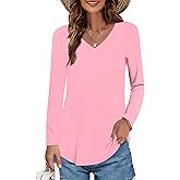 Elesomo Womens Summer Short/Long Sleeve V Neck T Shirts Cotton Basic Tops Tees