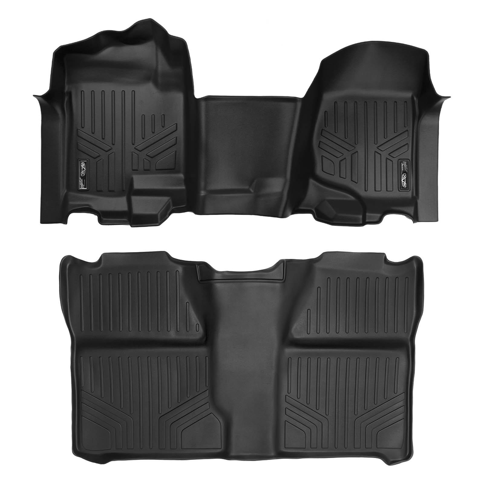 MAXLINER Floor Mats 2 Row Liner Set Black for 2007-2013 Silverado/Sierra 1500-2007-2014 Silverado/Sierra 2500/3500 HD Crew Cab