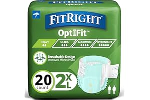 FitRight OptiFit Extra Adult Briefs, Incontinence Diapers with Tabs, Moderate Absorbency, 2XL, 60 to 70", 20 Count