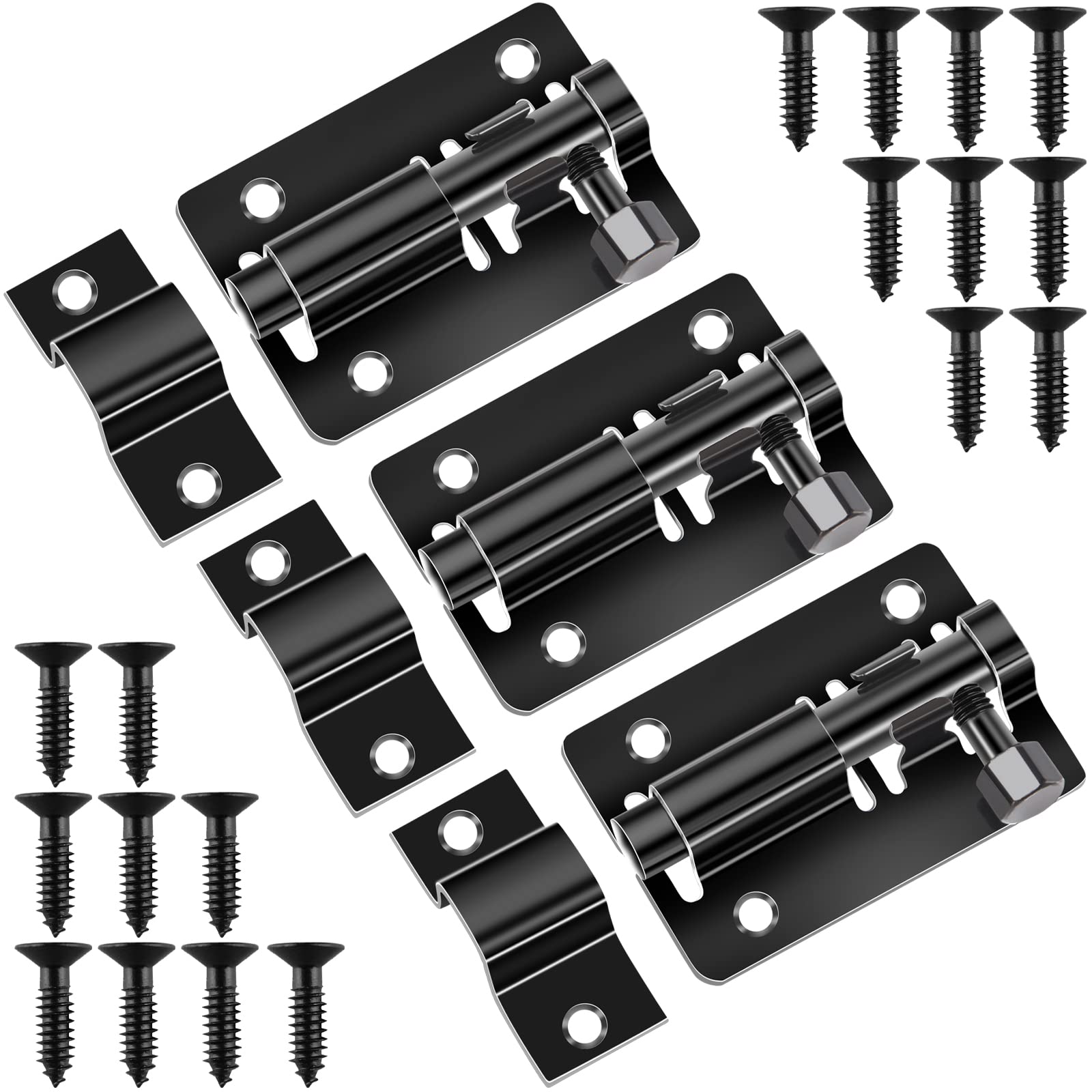 Door Lock Bolts Gate Bolt 3Pcs (2'') 50mm Heavy Duty Door Security Bolts Barrel Slide Latch Lock Stainless Steel Garden with Screws for Bathroom Shed Door Yard Garage Gates (Black) — image 1