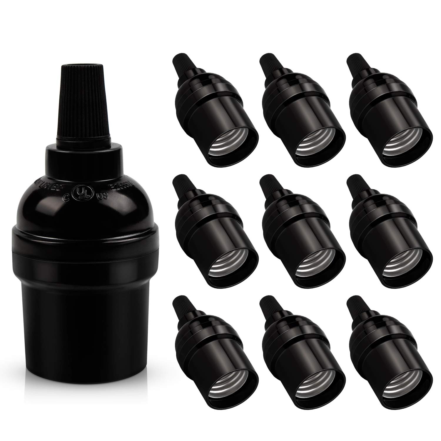 Photo 1 of DiCUNO E26 Vintage Lamp Socket, UL-Listed, Edison Bulb Pendant Light Sockets Replacement, Retro Black Lampholder for Light Fixture Parts, DIY, Industrial, Pipe, Decorative Lighting, 10 Packs