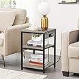 TUTOTAK End Table with Charging Station, Nightstand, 3-Tier Couch Side Table with USB Ports and Outlets, Bedside Table for Small Space, Living Room TB01BG026