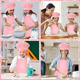 Bouiexye Kids Apron and Chef Hat Set Pink Adjustable with Pockets view 5