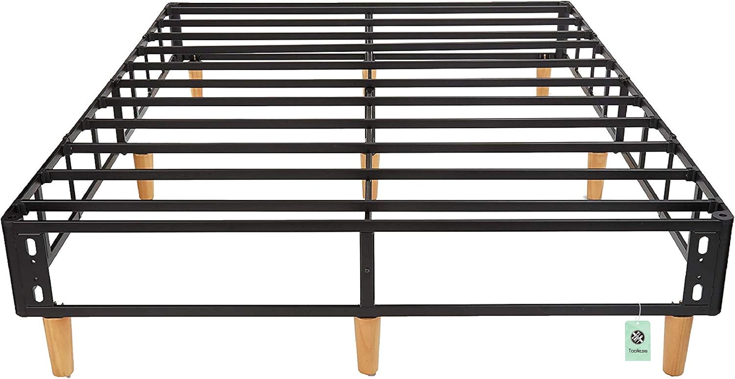 Basics Premium Foldable Mattress Foundation/Box Spring with Steel Slats and Wood Legs, Tools-free Assembley, Full: Furniture & Decor
