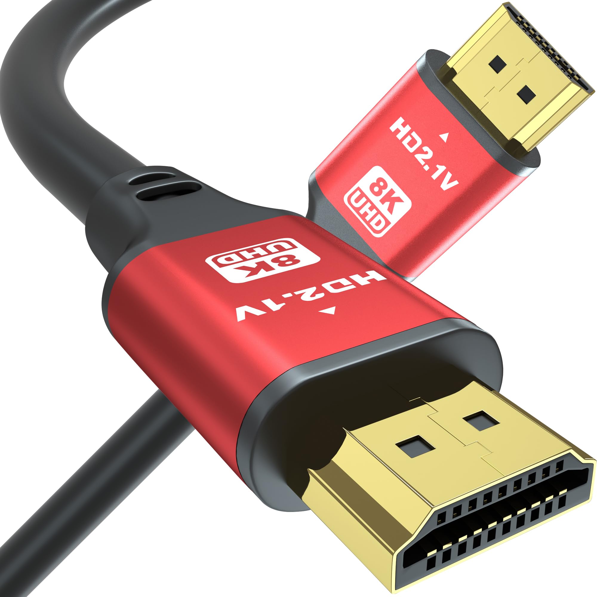 Photo 1 of 1.5FT HDMI 2.1 Cable 8K60Hz 4K120Hz, 48Gbps Ultra High Speed HDMI Cable with Gold Plated Connector, Red Aluminum Housing, for PS5, Xbox Series X, Gaming Monitor, Soundbar, Desktop Setup, AV Receiver.