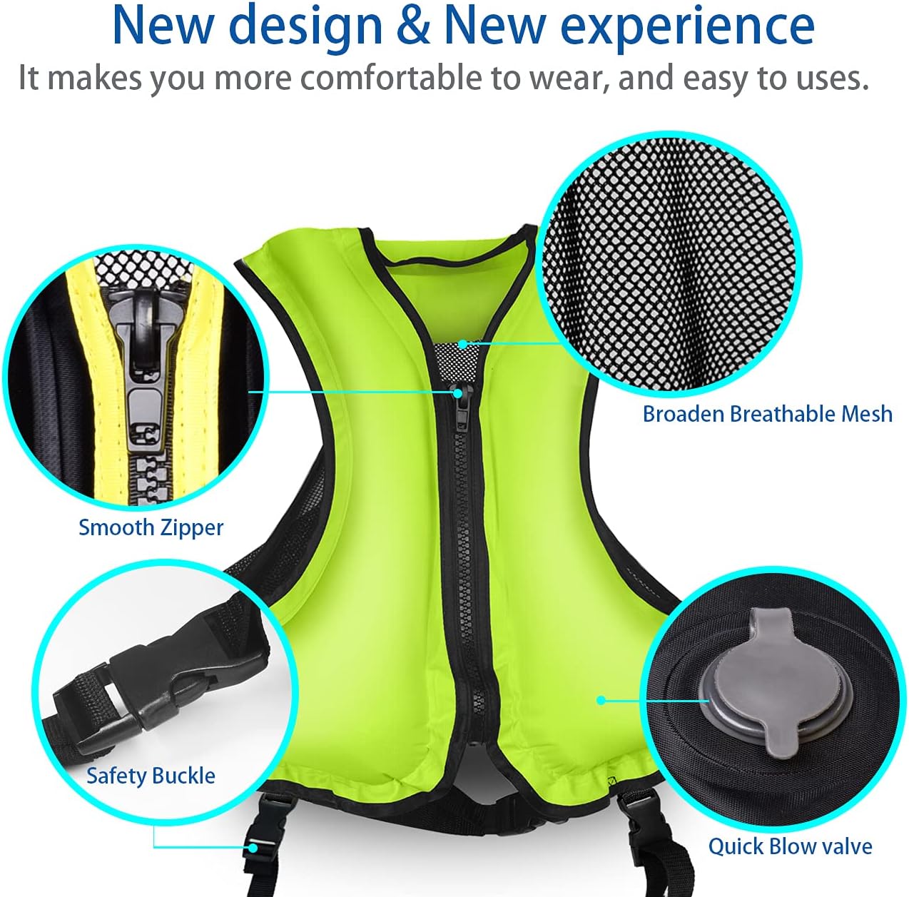 PQPB Inflatable Snorkel Vest for Adult Upgraded Air Valve Buoyancy Aid Swim Jackets with Leg Straps Green: Sports & Outdoors