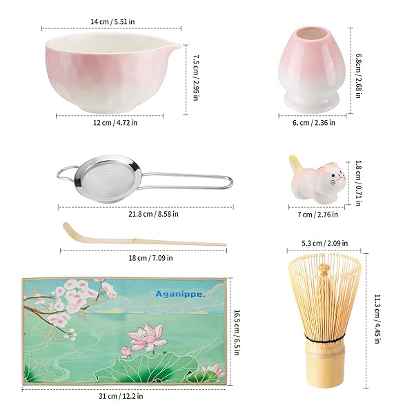 MATCHA WHISK SET,9 PCS JAPANESE MATCHA SET PINK, MATCHA KIT WITH SIFTER, MATCHA TEA CLOTH, MATCHA POWDER CANISTER, ELECTRIC RECHARGEABLE FROTHER(GREEN)