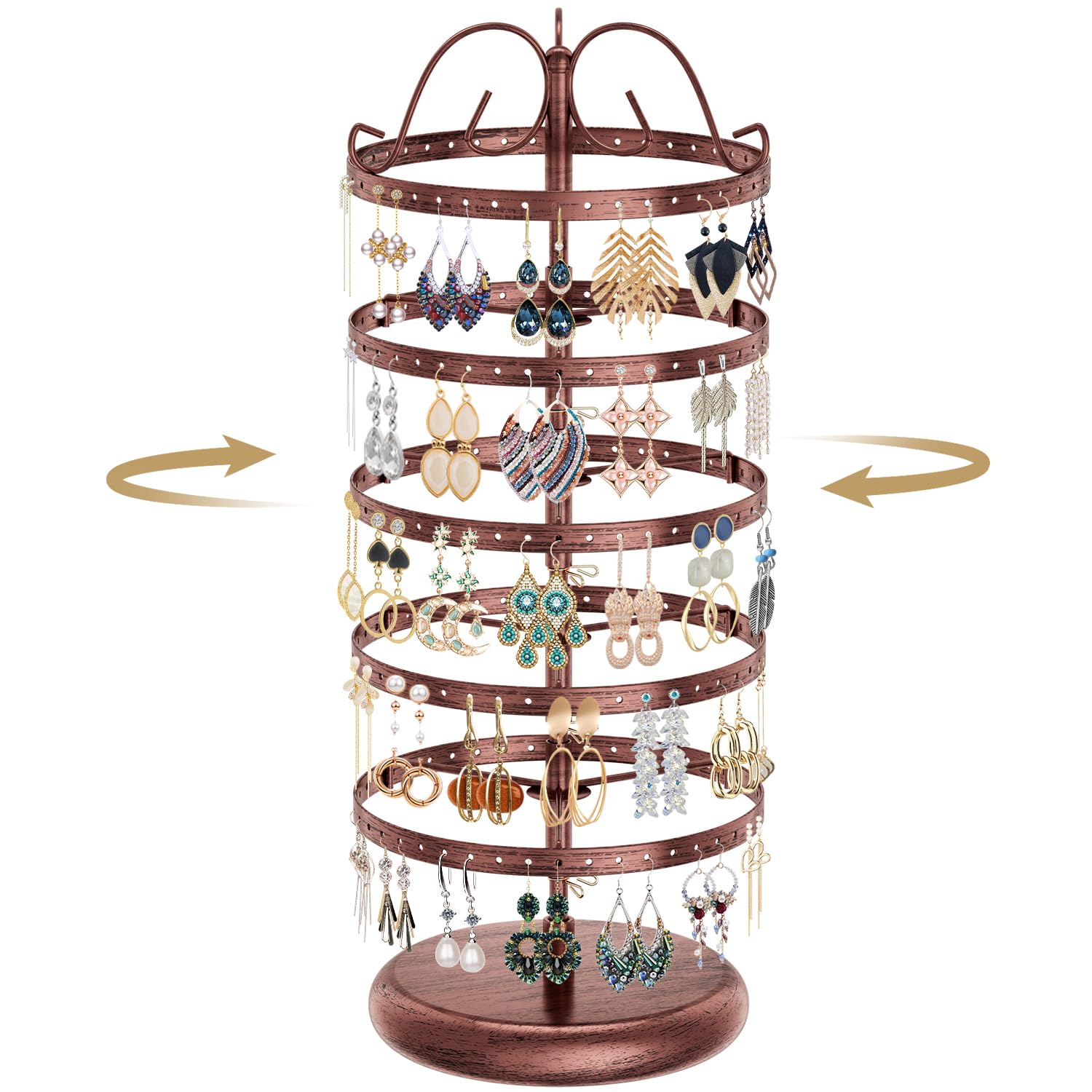 Photo 1 of LASZOLA 5 Tier Bronze Earring Holder Organizer Tree Women Display Storage for Stud and Hoop, Large Cool Rotating Clip Stand for Pierced and Dangle Earring, Vertical Metal Tower Carousel with 220 Holes