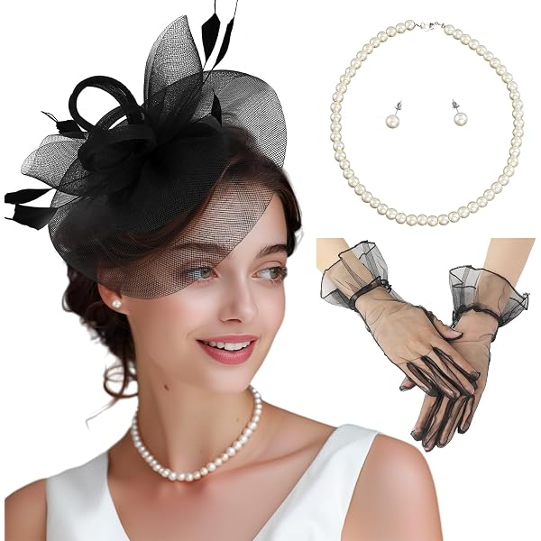 Aurelema 5 Pcs Derby Fascinator Hat Gloves Set for Women Tea  display picture 1