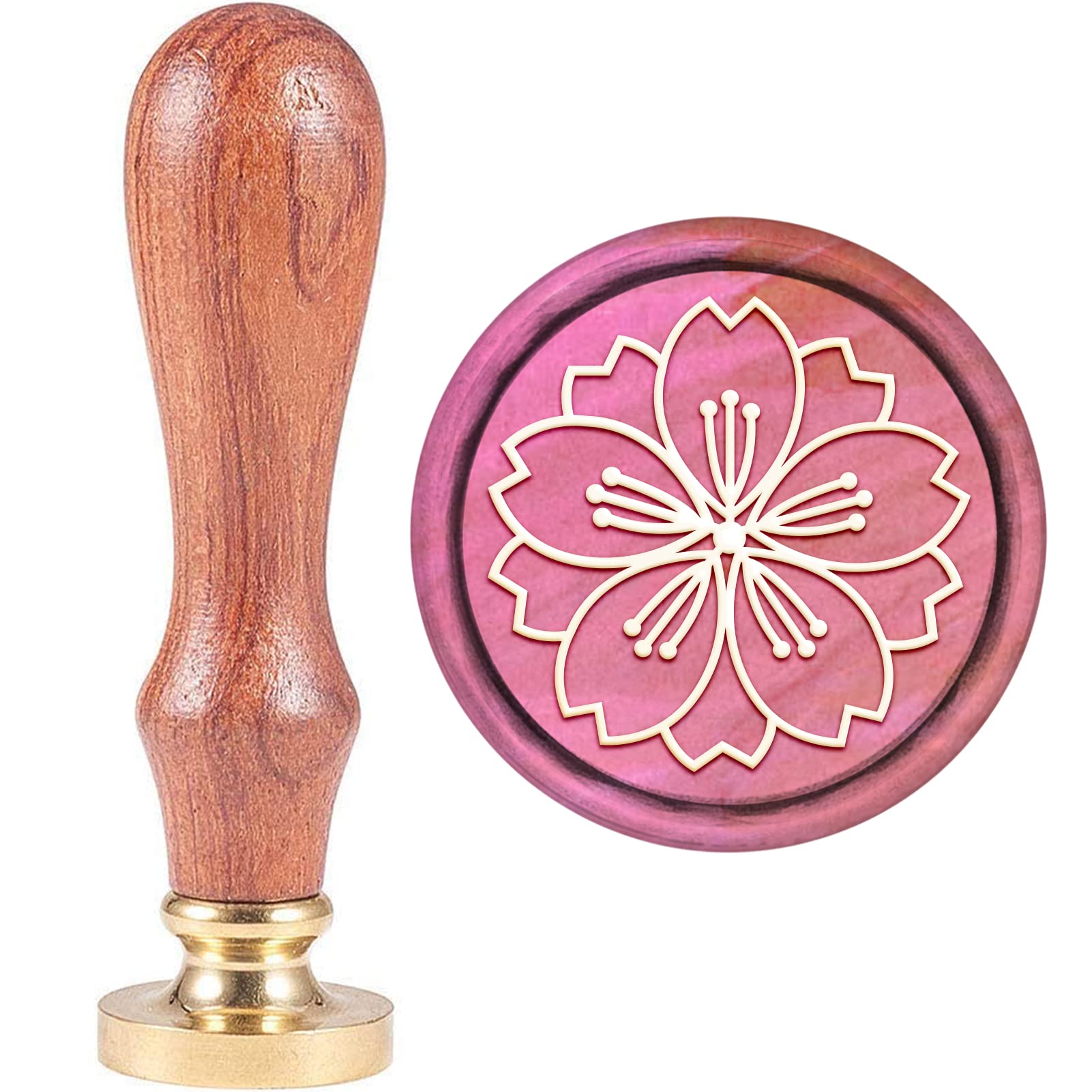 CRASPIRE Wax Seal Stamp, Vintage Wax Sealing Stamps Cherry Blossom Retro Wood Stamp Removable Brass Head 25mm for Wedding Envelopes Invitations Embellishment Bottle Decoration Gift Packing