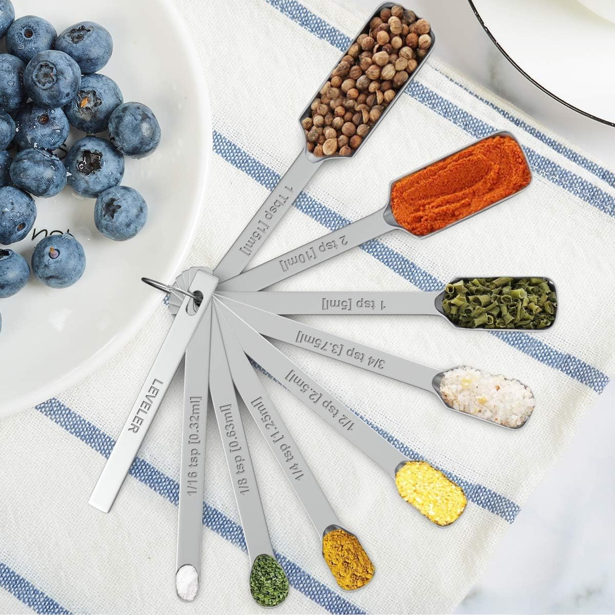 Wildone Measuring Cups & Spoons Set of 21 - Includes 7 Stainless Steel Nesting Measuring Cups, 8 Measuring Spoons, 1 Leveler & 5 Mini Measuring Spoons, Ideal for Dry and Liquid Ingredients: Kitchen & Dining