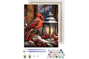 TCDZMYGS Christmas Paint by Numbers Kit for Adults Beginner,Cardinals Paint by Number Kits with Frame,DIY Acrylic Oil Painting by Numbers for Home Wall Decor 9.5 x 11.8 inch