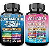 JTEVEweu Shining Serenity Set, Cortisol Support with Ashwagandha, L-Theanine, Magnesium, Lions Mane, GABA, Bacopa Monnieri, Collagen Biotin, Keratin, Hyaluronic Acid, Quercetin