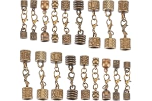 PH PandaHall 9 Styles 18 Sets Leather Cord End Caps with Lobster Clasp Metal Cord End Caps Jewelry Clasps Connector Antique B