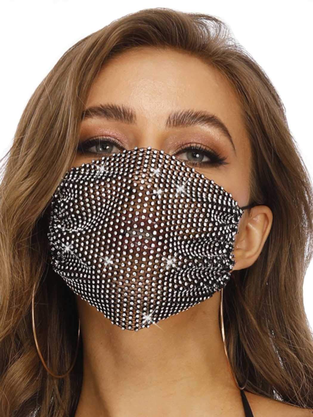 Barode Sparkly Rhinestones Mesh Mask Crystal Colorful Masquerade Face Masks for Women and Girls