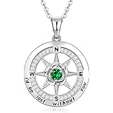 Meeshi Silver Compass Necklace for Women Birthday Gifts for Wife Anniversary Necklace for Women Rose Flower Birthstone Necklaces for Wife Jewelry for Womens Girlfriend Mom Daughter