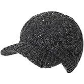 Comhats Winter Wool Beanie Visor Hat with Brim for Women Knit Cable Newsboy Hats Warm Cute Cold Gift Snow Stocking Caps Dark Gray Medium